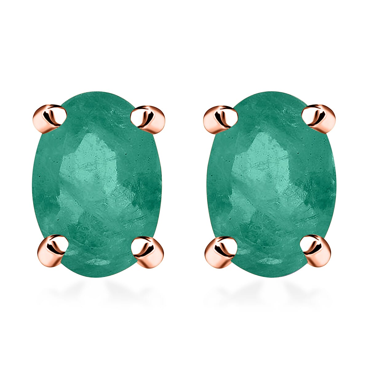 Zambian Emerald Solitaire Stud Push Post Earring in Vermeil Rose Gold Plated Sterling Silver 0.95 Ct.