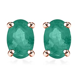 Zambian Emerald Solitaire Stud Push Post Earring in Platinum Overlay Sterling Silver 0.92 ct 0.920 Ct.