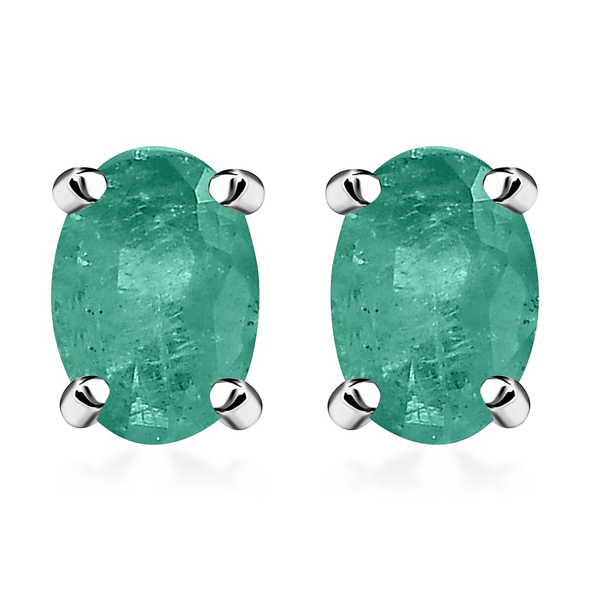 14K W Gold  AA   Zambian Emerald  Solitaire Stud Push Post Earring 0.92 ct,  Gold Wt. 1.5 Gms  0.920  Ct.