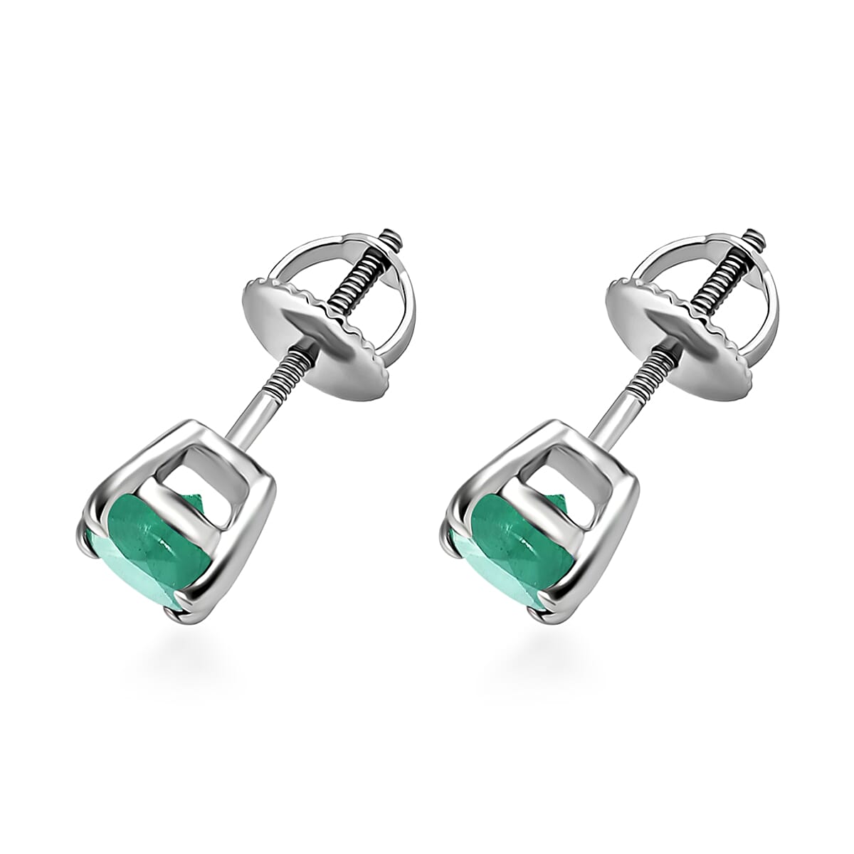 14K W Gold  AA   Zambian Emerald  Solitaire Stud Push Post Earring 0.92 ct,  Gold Wt. 1.5 Gms  0.920  Ct.
