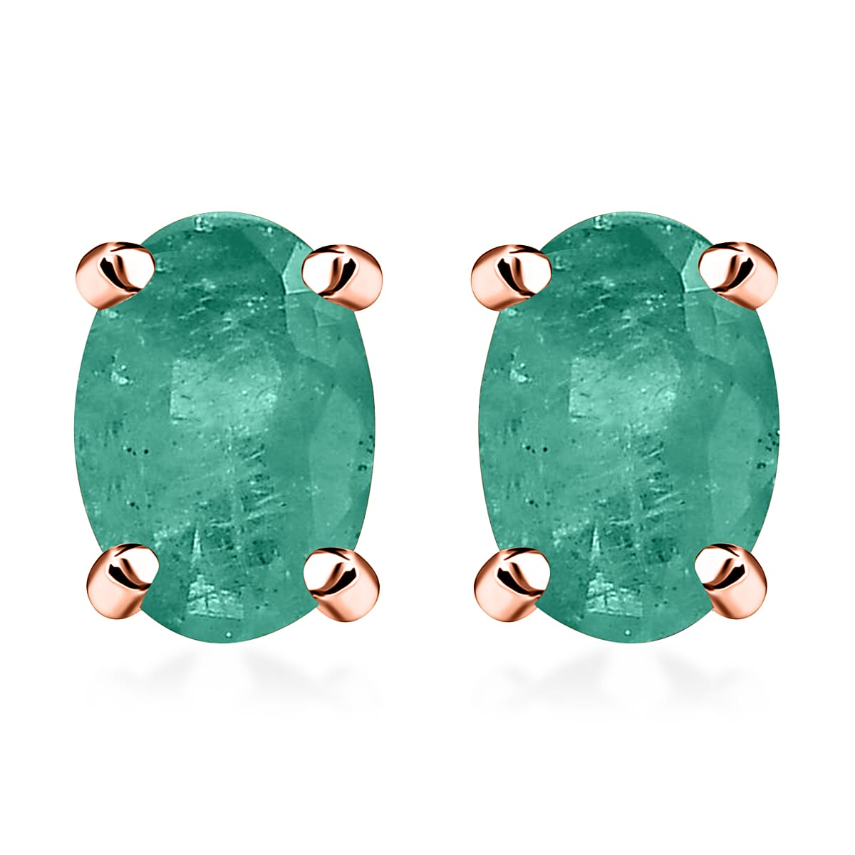 14K Rose Gold  AA   Zambian Emerald  Solitaire Stud Push Post Earring 0.92 ct,  Gold Wt. 1.5 Gms  0.920  Ct.