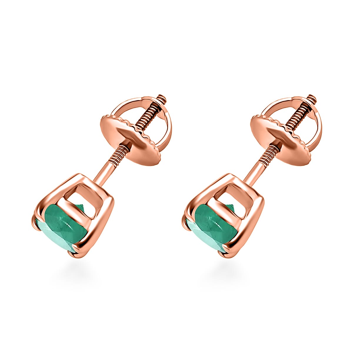 14K Rose Gold  AA   Zambian Emerald  Solitaire Stud Push Post Earring 0.92 ct,  Gold Wt. 1.5 Gms  0.920  Ct.