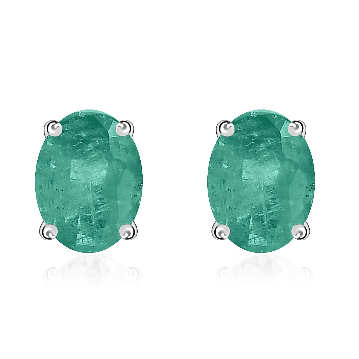 14K W Gold   Zambian Emerald  Solitaire Stud Push Post Earring 1.60 ct,  Gold Wt. 1.5 Gms  1.600  Ct.
