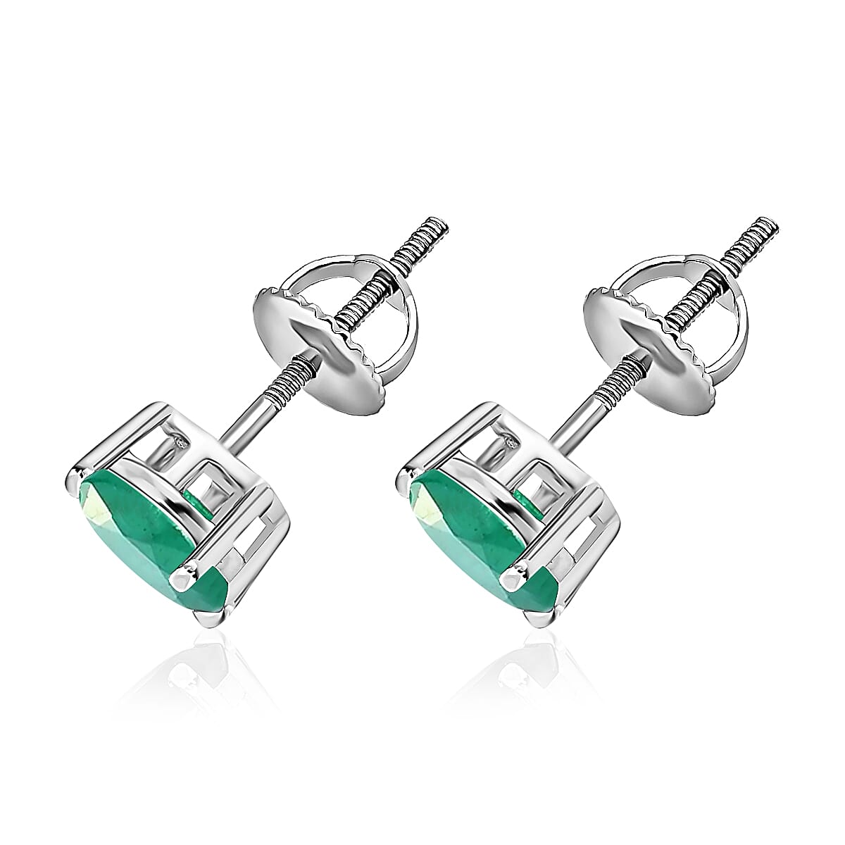 14K W Gold   Zambian Emerald  Solitaire Stud Push Post Earring 1.60 ct,  Gold Wt. 1.5 Gms  1.600  Ct.