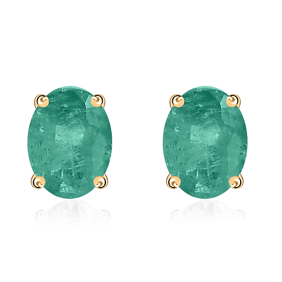 14K Yellow Gold Zambian Emerald Solitaire Stud Push Post Earring With Push Back 1.41 Ct.