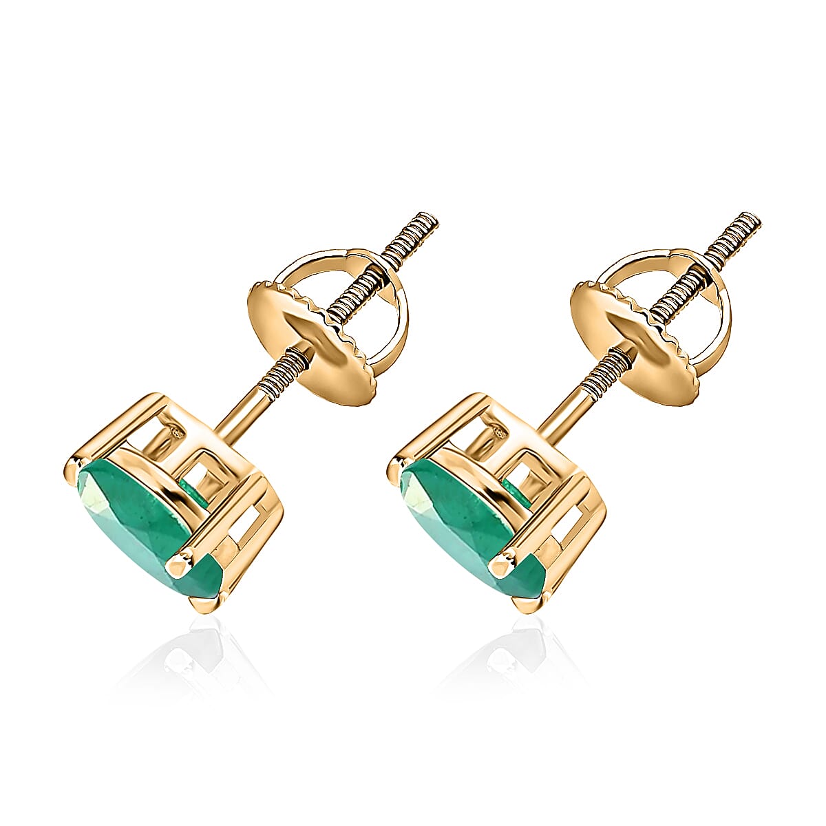 14K Yellow Gold Zambian Emerald Solitaire Stud Push Post Earring With Push Back 1.41 Ct.