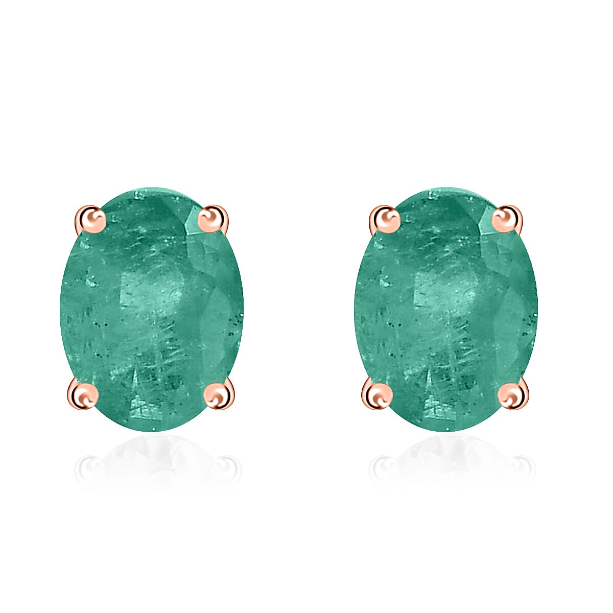 14K Rose Gold   Zambian Emerald  Solitaire Stud Push Post Earring 1.60 ct,  Gold Wt. 1.5 Gms  1.600  Ct.