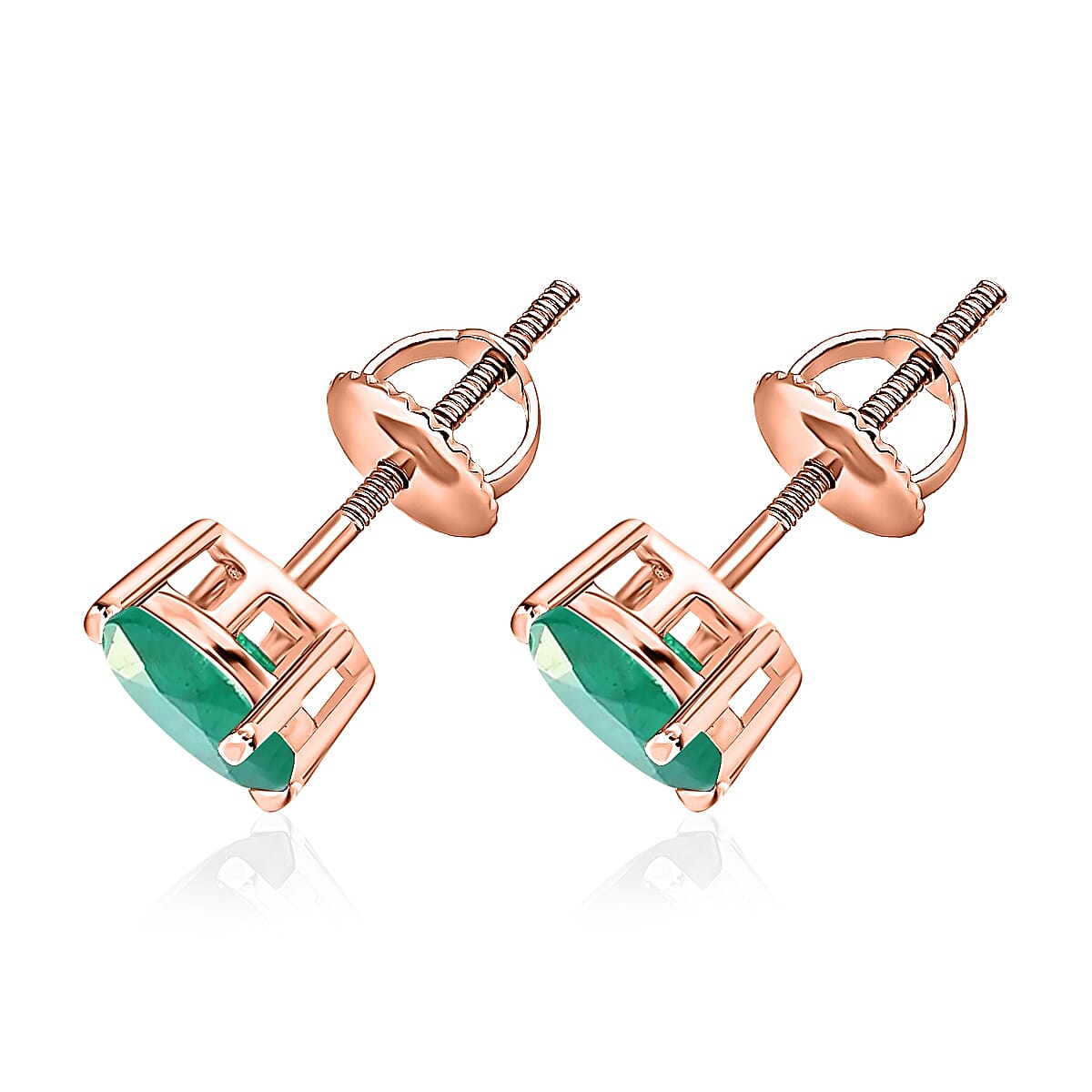 14K Rose Gold   Zambian Emerald  Solitaire Stud Push Post Earring 1.60 ct,  Gold Wt. 1.5 Gms  1.600  Ct.