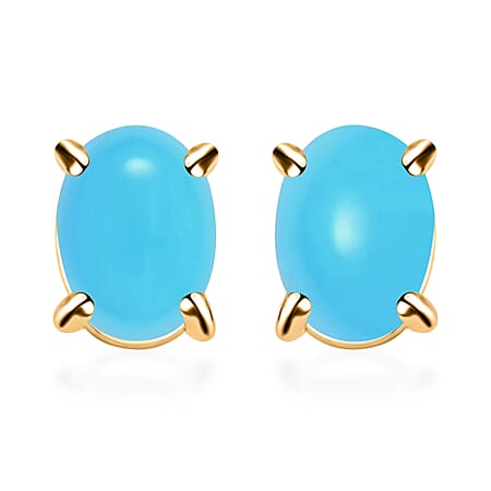 Sleeping Beauty Turquoise Solitaire Stud Earrings in Vermeil Yellow Gold Plated Sterling Silver