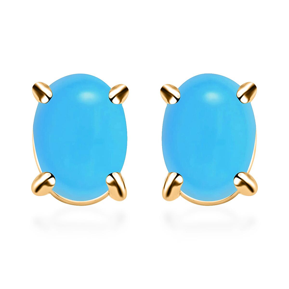 18K Yellow Gold   Sleeping Beauty Turquoise  Solitaire Stud Push Post Earring 1.70 ct,  Gold Wt. 2.5 Gms  1.700  Ct.