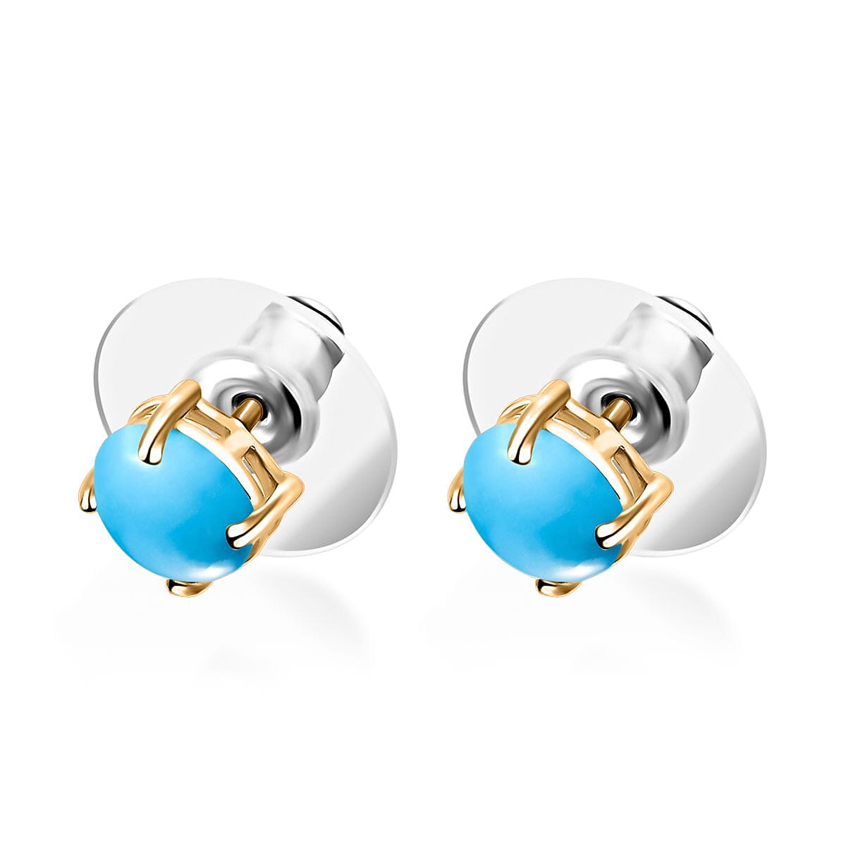 18K Yellow Gold   Sleeping Beauty Turquoise  Solitaire Stud Push Post Earring 1.70 ct,  Gold Wt. 2.5 Gms  1.700  Ct.