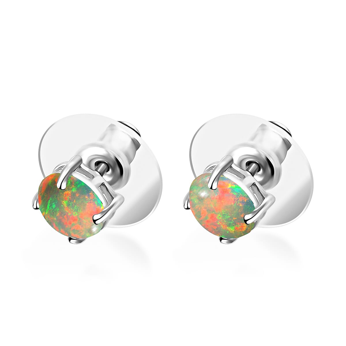 18K W Gold   Ethiopian Opal  Solitaire Stud Push Post Earring 1.16 ct,  Gold Wt. 2.5 Gms  1.160  Ct.