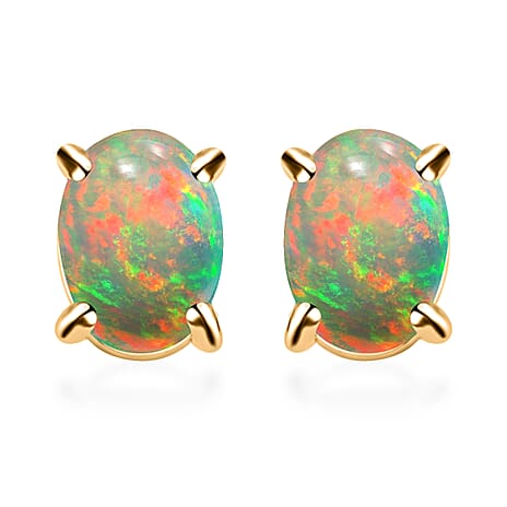 18K Yellow Gold   Ethiopian Opal  Solitaire Stud Push Post Earring 1.16 ct,  Gold Wt. 2.5 Gms  1.160  Ct.