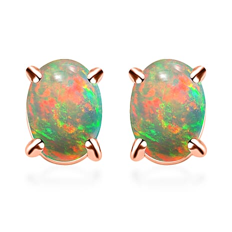 18K Rose Gold   Ethiopian Opal  Solitaire Stud Push Post Earring 1.16 ct,  Gold Wt. 2.5 Gms  1.160  Ct.