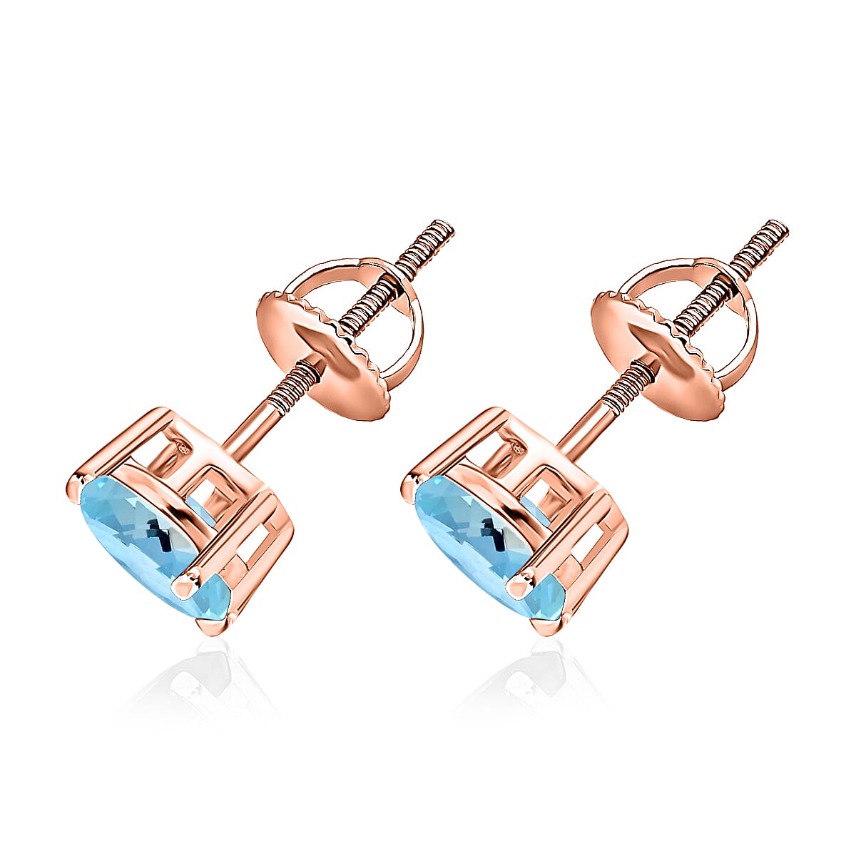14K Rose Gold Aquamarine Solitaire Stud With Push Back Earring 1.50 Ct.