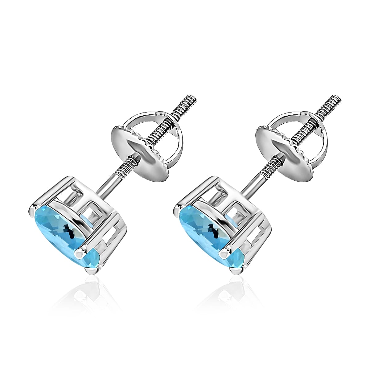 950 Platinum   Santamaria Aquamarine  Solitaire Stud Push Post Earring 1.70 ct,  Platinum Wt. 2.7 Gms  1.700  Ct.