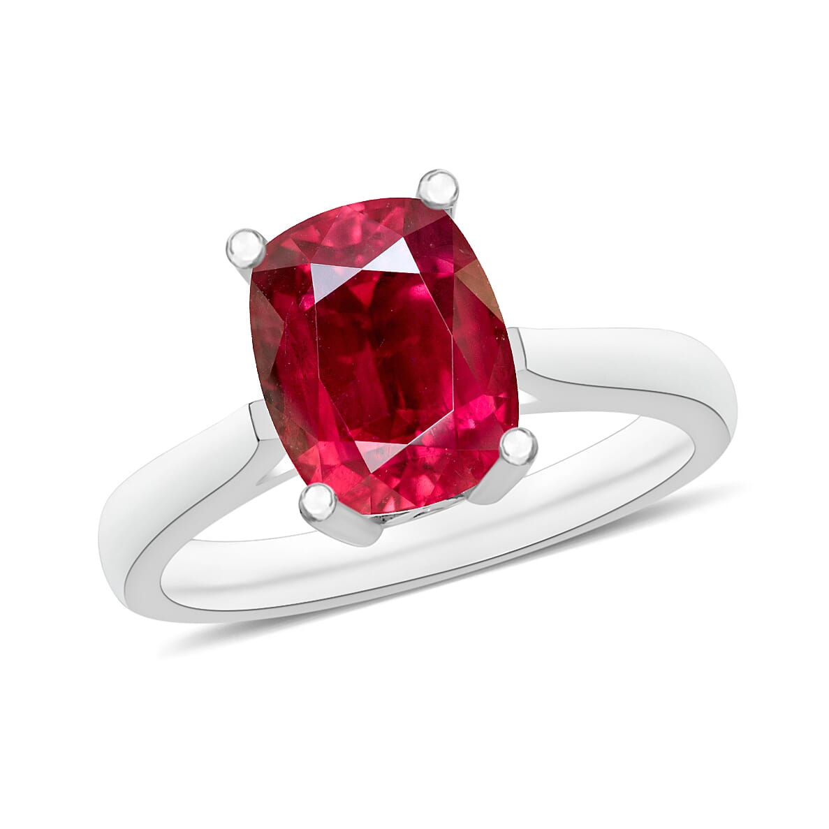 Rubellite  Solitaire Ring in Platinum Overlay Sterling Silver 1.36 ct  1.360  Ct.