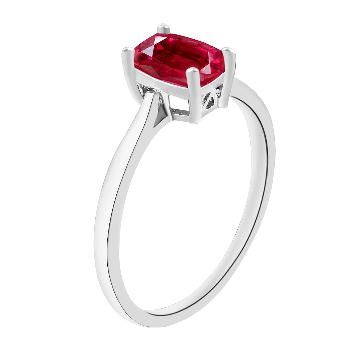 Rubellite  Solitaire Ring in Platinum Overlay Sterling Silver 1.36 ct  1.360  Ct.