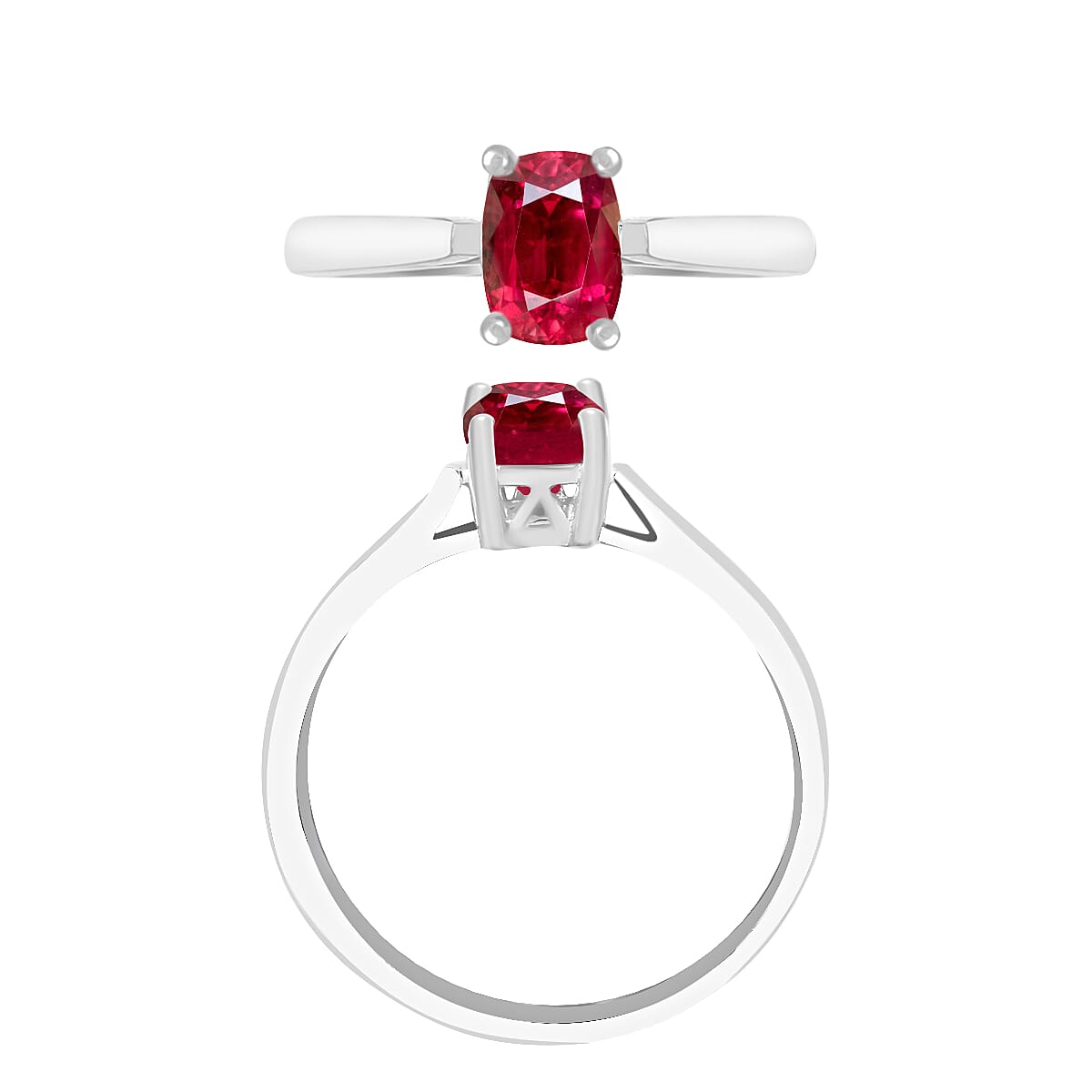 Rubellite  Solitaire Ring in Platinum Overlay Sterling Silver 1.36 ct  1.360  Ct.