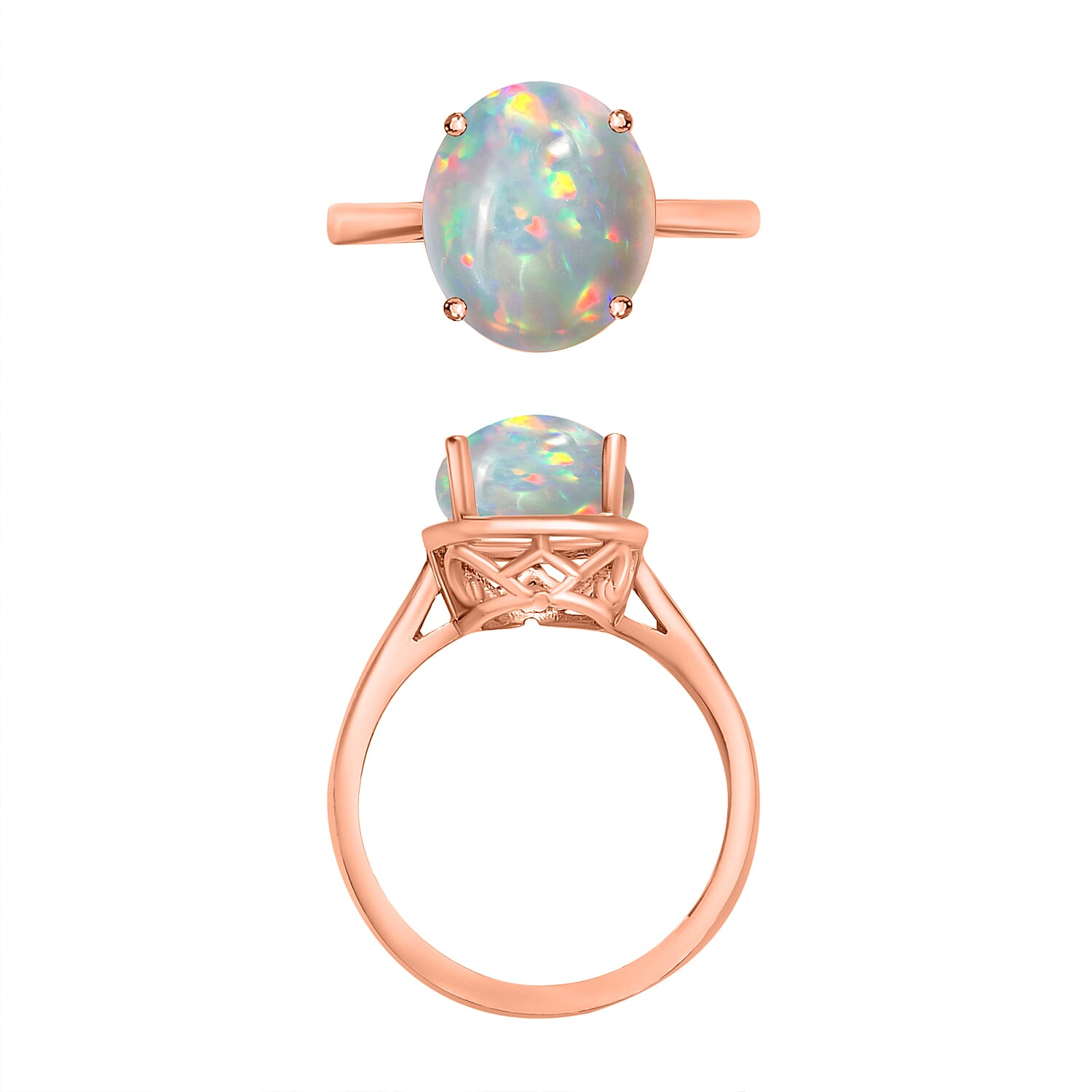 14K Rose Gold Ethiopian Opal Solitaire Ring 1.58 Ct, Gold Wt. 4.04 Gms.