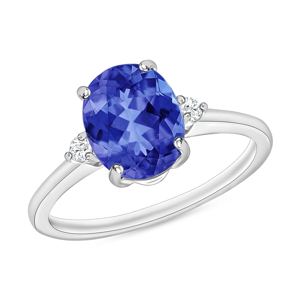 AAA Tanzanite , White Diamond SI Main Stone With Side Stone Ring in 18K Gold