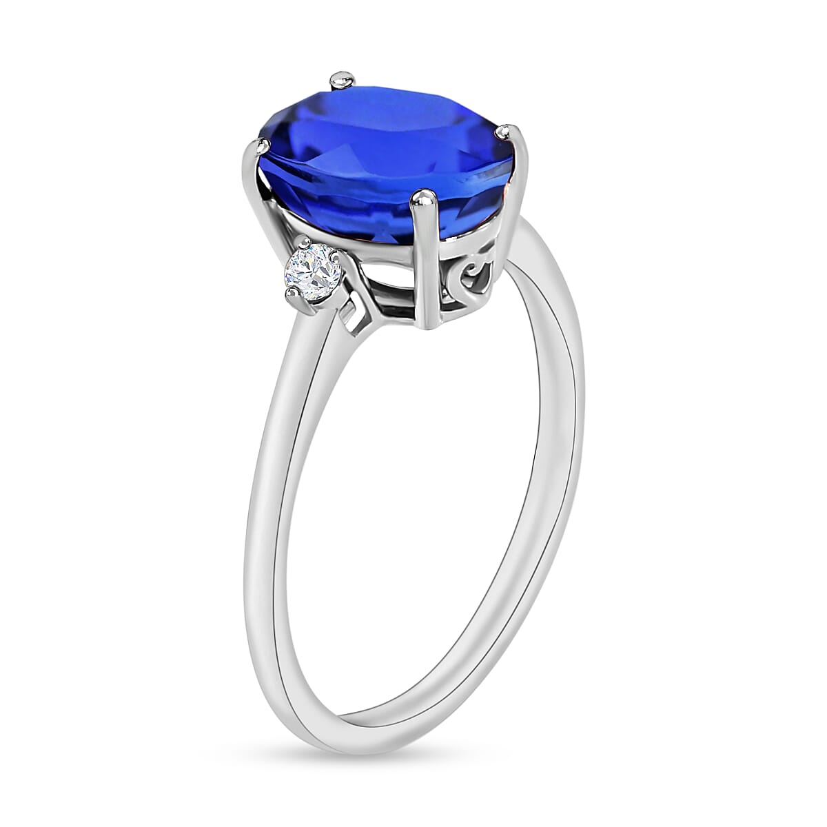 AAA Tanzanite , White Diamond SI Main Stone With Side Stone Ring in 18K Gold