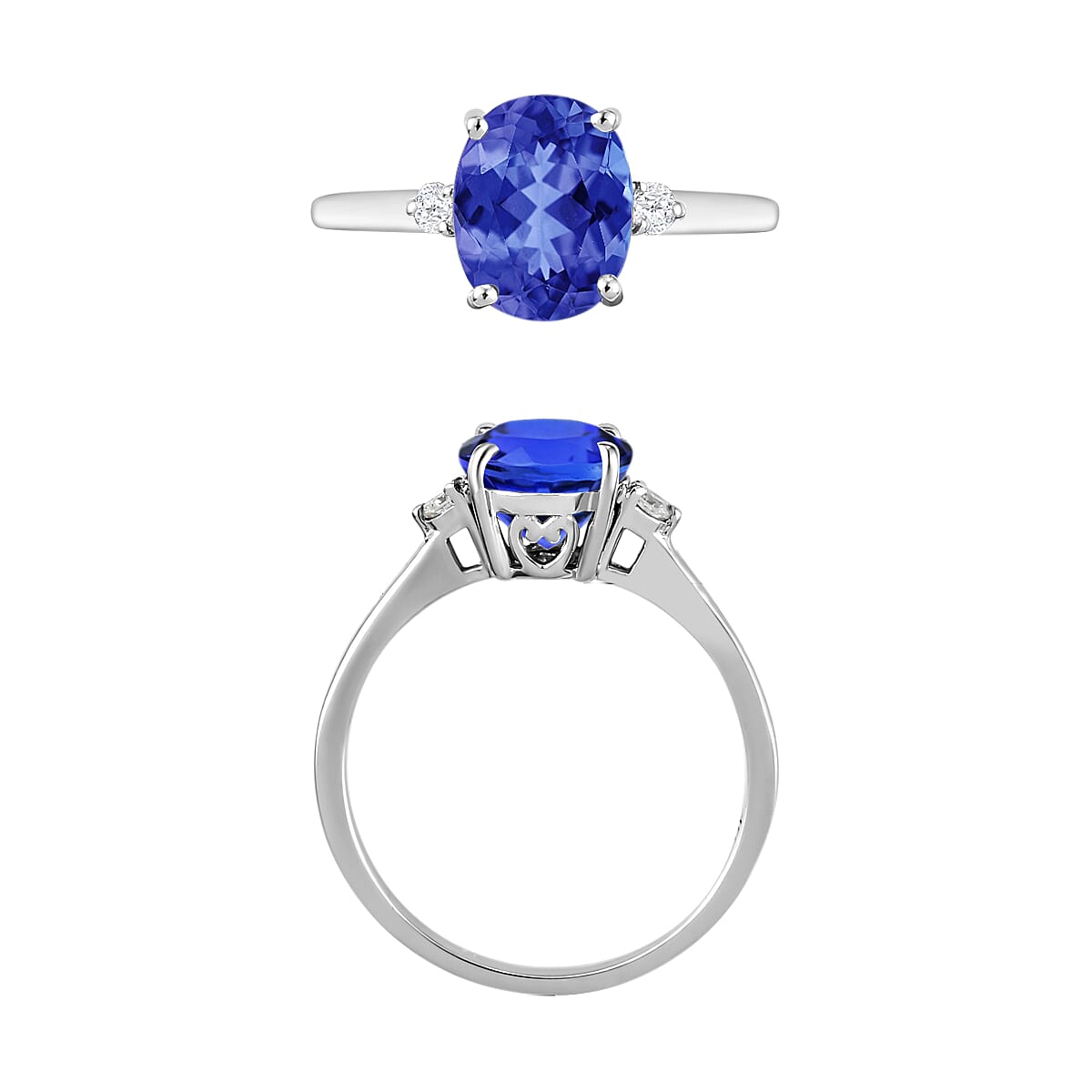 AAA Tanzanite , White Diamond SI Main Stone With Side Stone Ring in 18K Gold