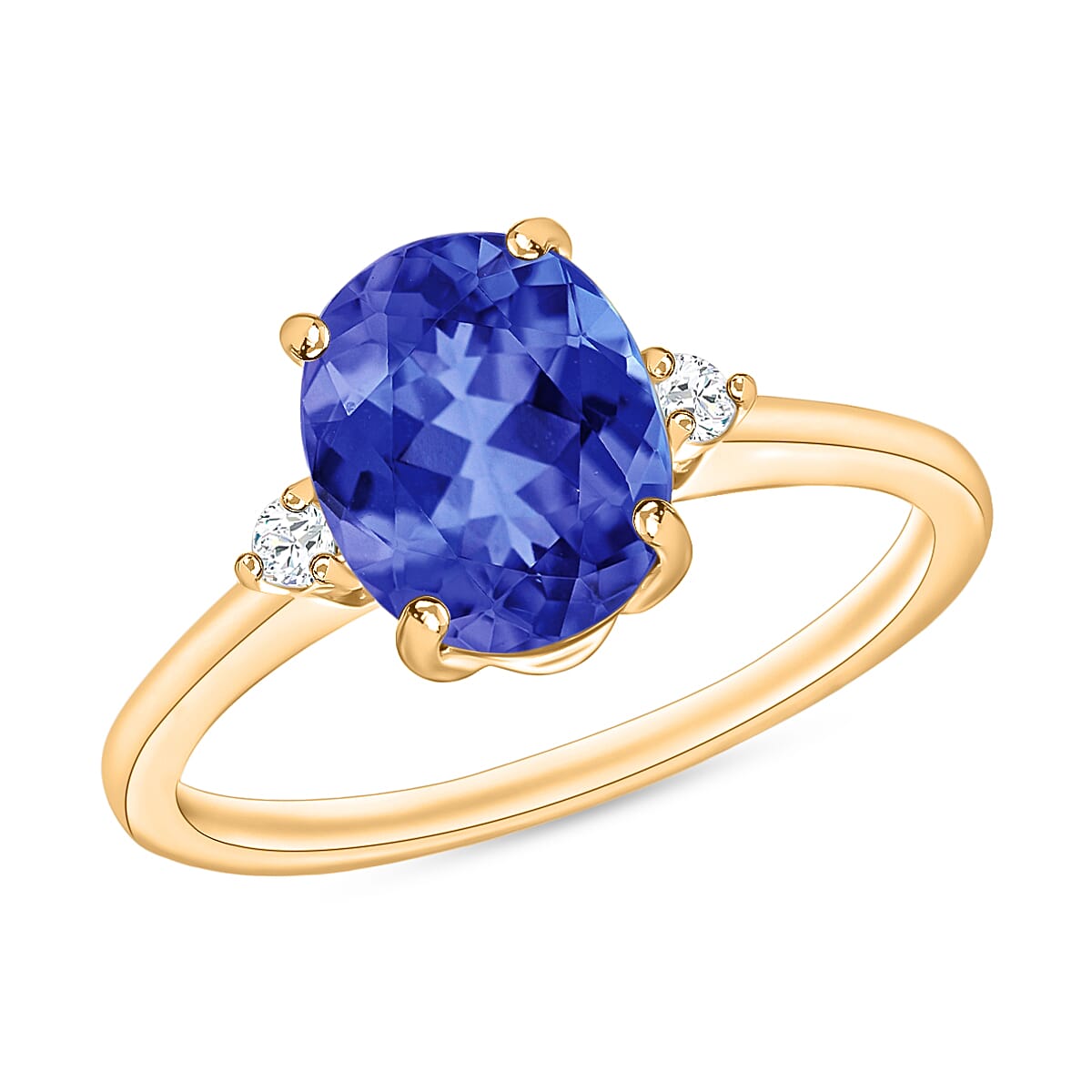 AAA Tanzanite , White Diamond SI Main Stone With Side Stone Ring in 18K Gold