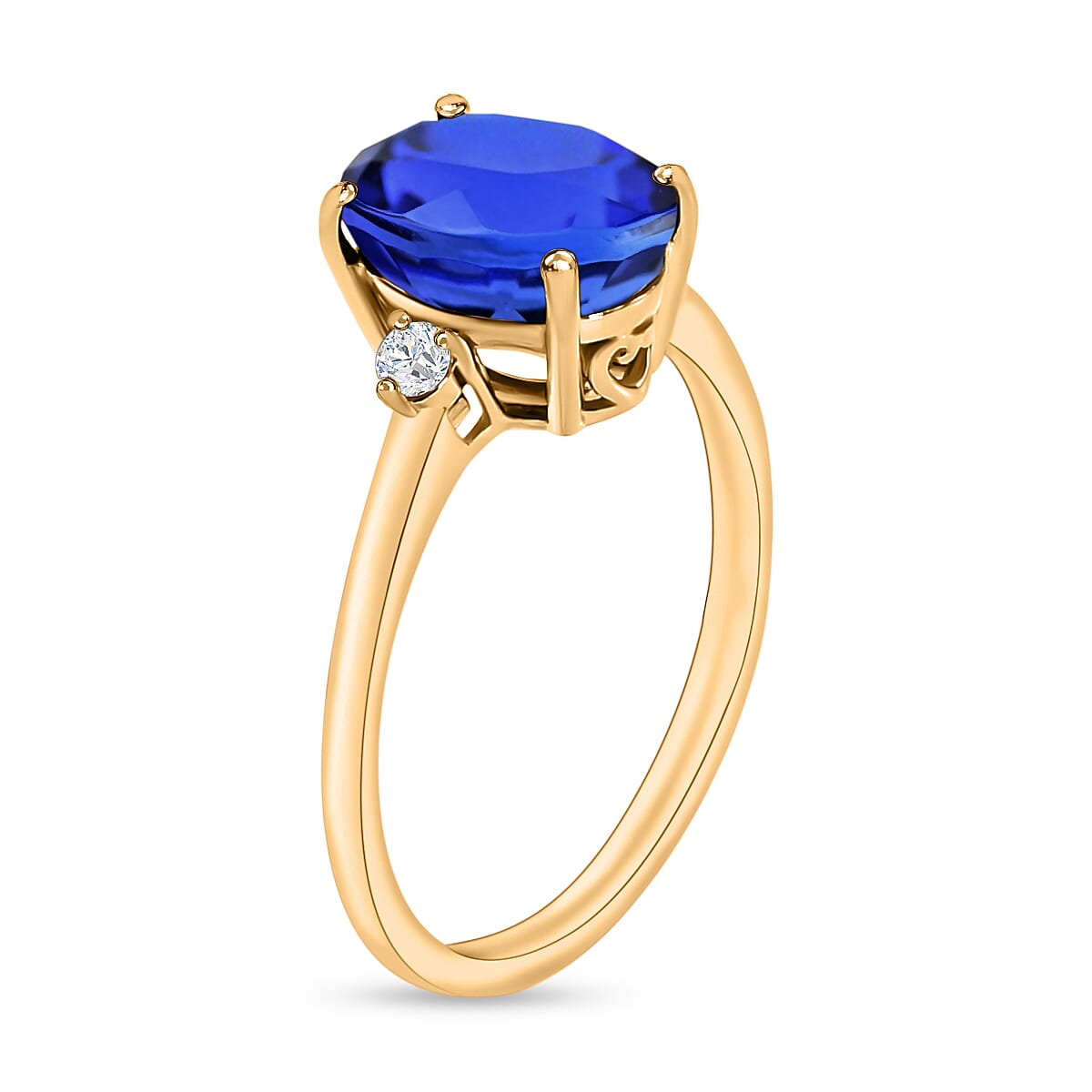 AAA Tanzanite , White Diamond SI Main Stone With Side Stone Ring in 18K Gold