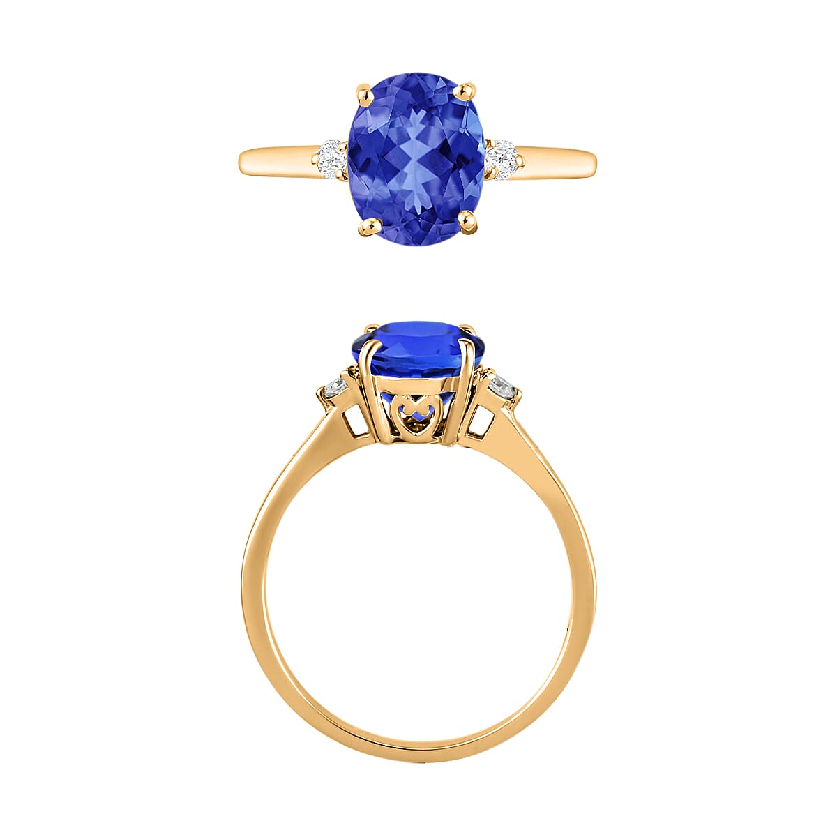 AAA Tanzanite , White Diamond SI Main Stone With Side Stone Ring in 18K Gold