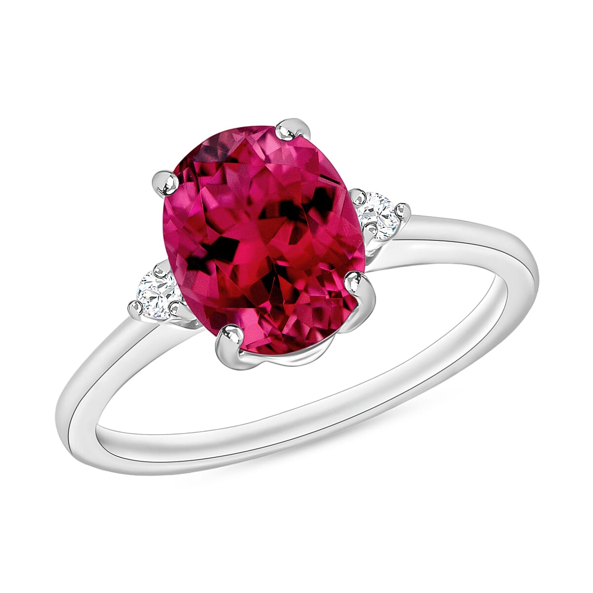 18K W Gold  AAA   Rubellite ,  White Diamond  SI Main Stone With Side Stone Ring 2.50 ct,  Gold Wt. 5.5 Gms  2.500  Ct.