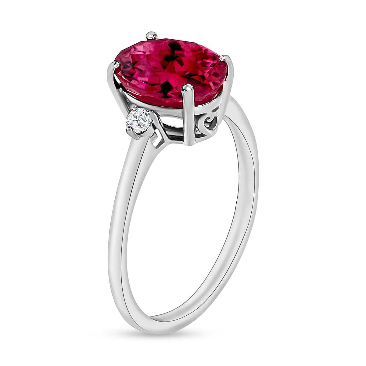 18K W Gold  AAA   Rubellite ,  White Diamond  SI Main Stone With Side Stone Ring 2.50 ct,  Gold Wt. 5.5 Gms  2.500  Ct.
