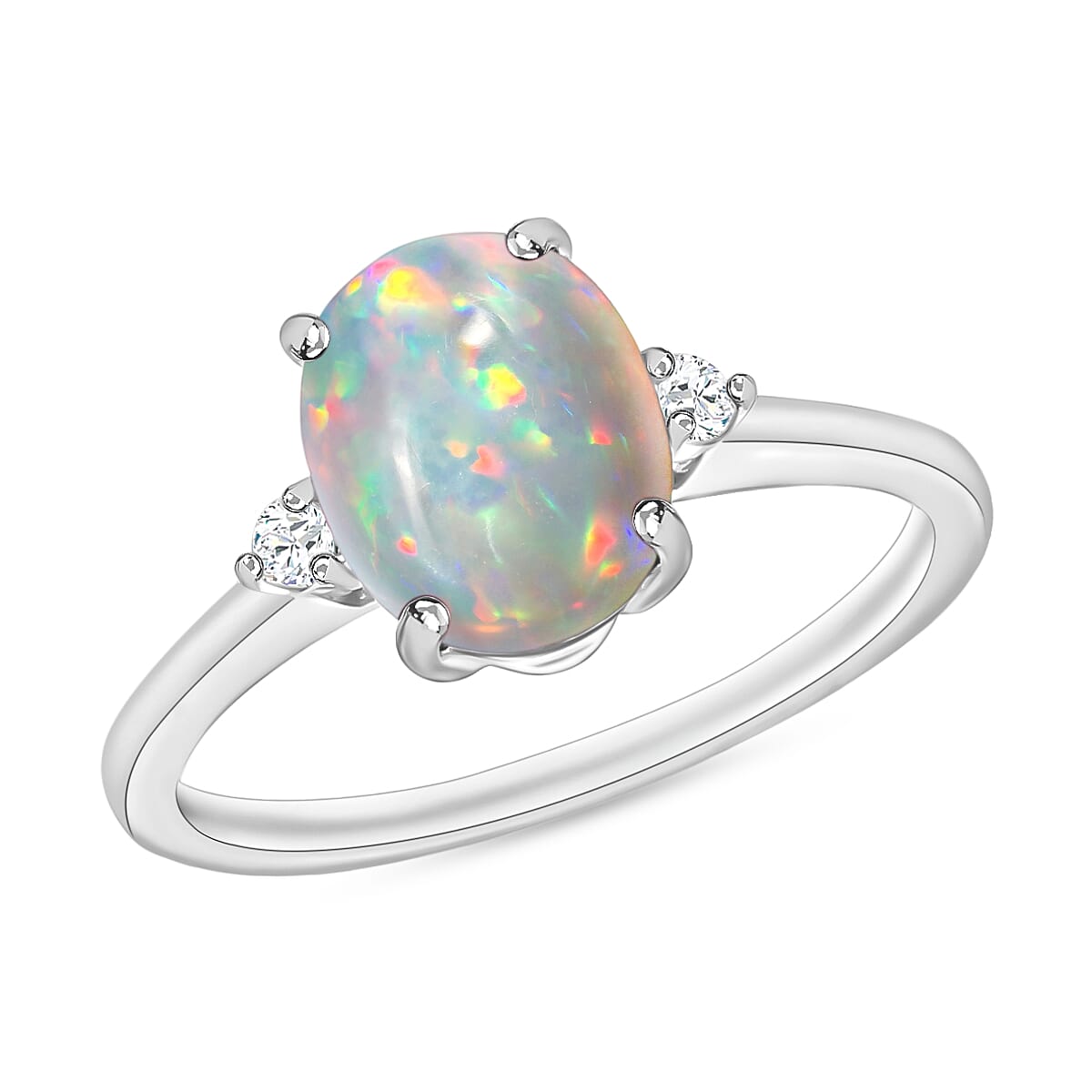 14K White Gold Ethiopian Opal & White Diamond I1-I2-G-H Ring 1.40 Ct.
