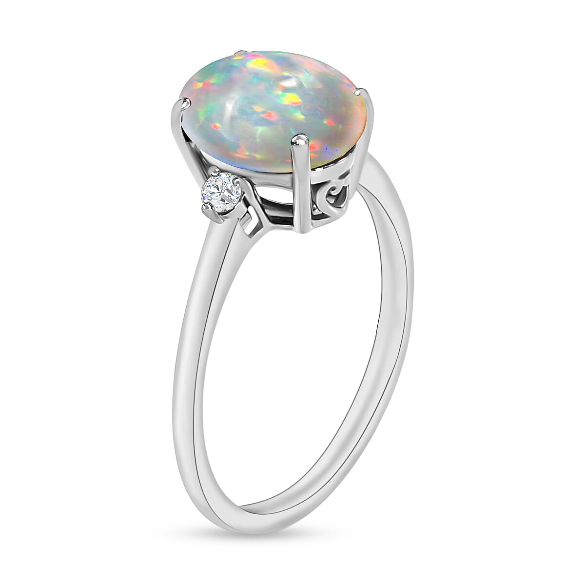 14K White Gold Ethiopian Opal & White Diamond I1-I2-G-H Ring 1.40 Ct.