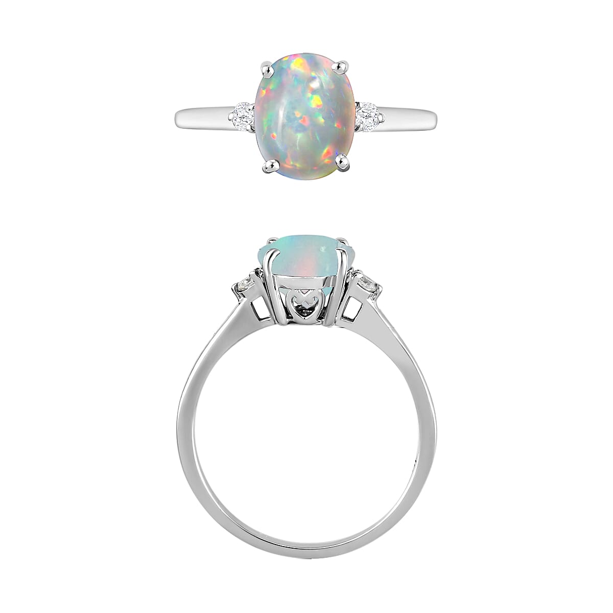 14K White Gold Ethiopian Opal & White Diamond I1-I2-G-H Ring 1.40 Ct.