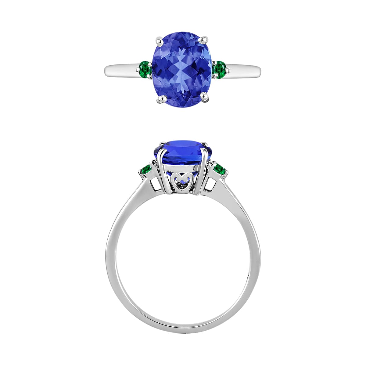 AAA Tanzanite , Colombian Emerald Main Stone With Side Stone Ring in 18K Gold