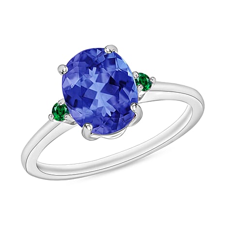 18K W Gold  AAA   Tanzanite ,  Colombian Emerald  Main Stone With Side Stone Ring 2.10 ct,  Gold Wt. 5.5 Gms  2.100  Ct.