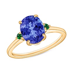 AAA Tanzanite , Colombian Emerald Main Stone With Side Stone Ring in 18K Gold