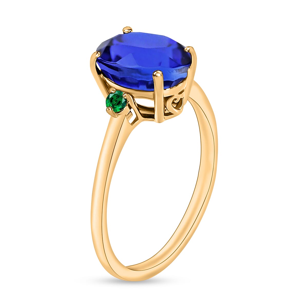 AAA Tanzanite , Colombian Emerald Main Stone With Side Stone Ring in 18K Gold