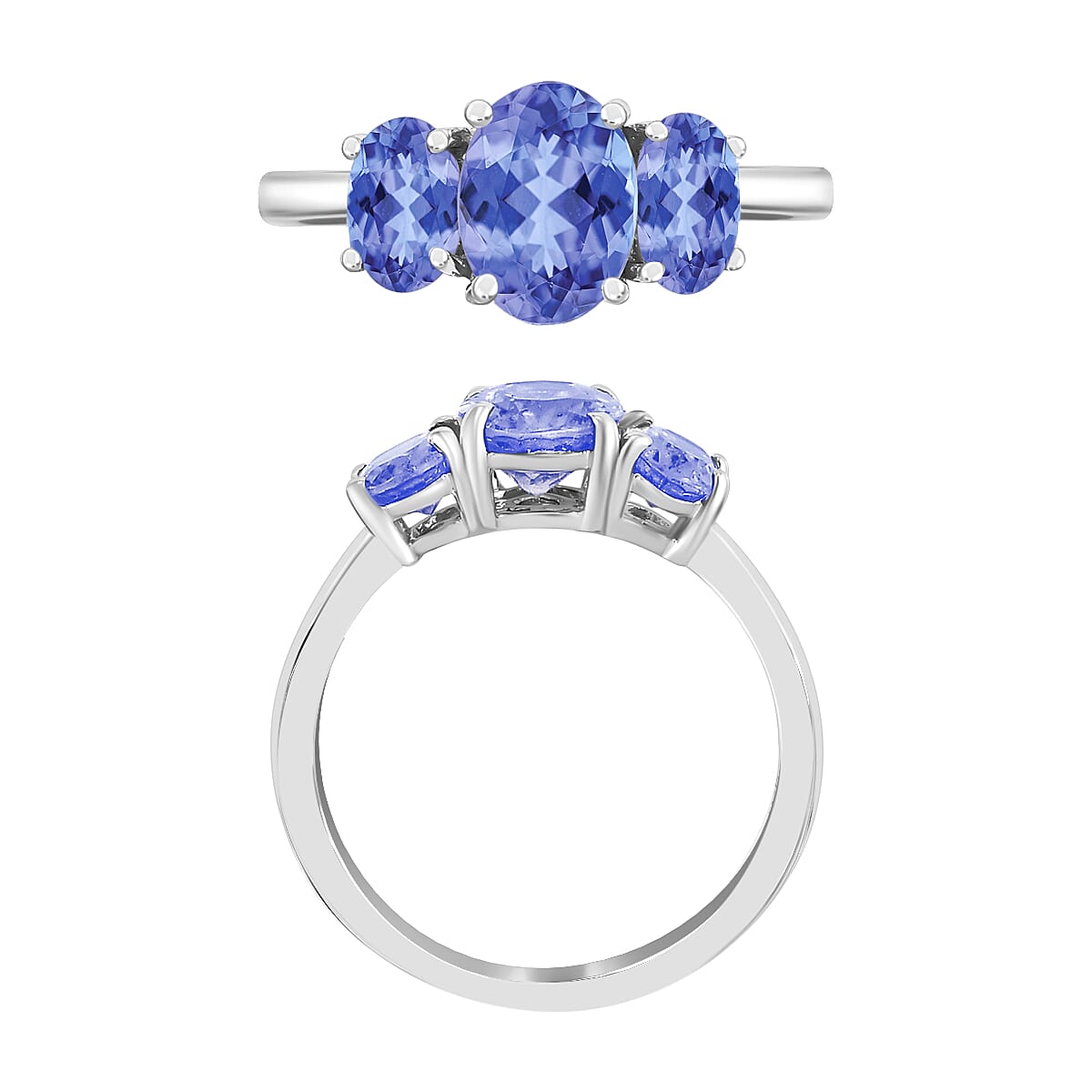 Tanzanite 3 Stone Ring in Sterling Silver