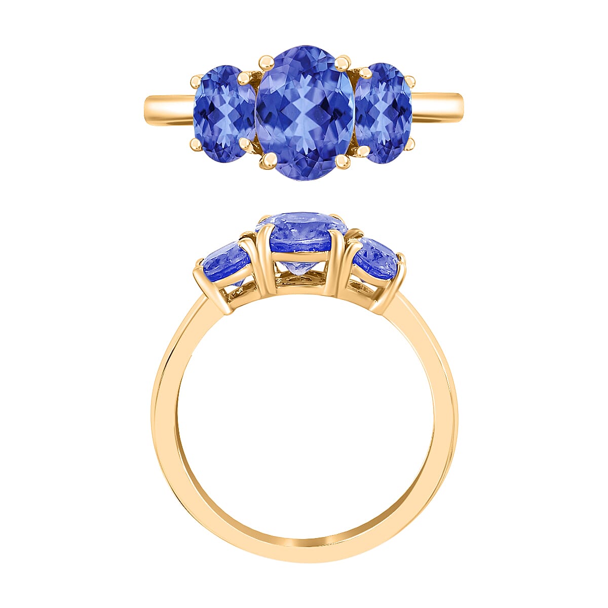 Tanzanite 3 Stone Ring in 14K Gold