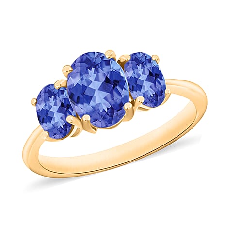 14K Yellow Gold AA Tanzanite 3 Stone Ring 2.35 Ct