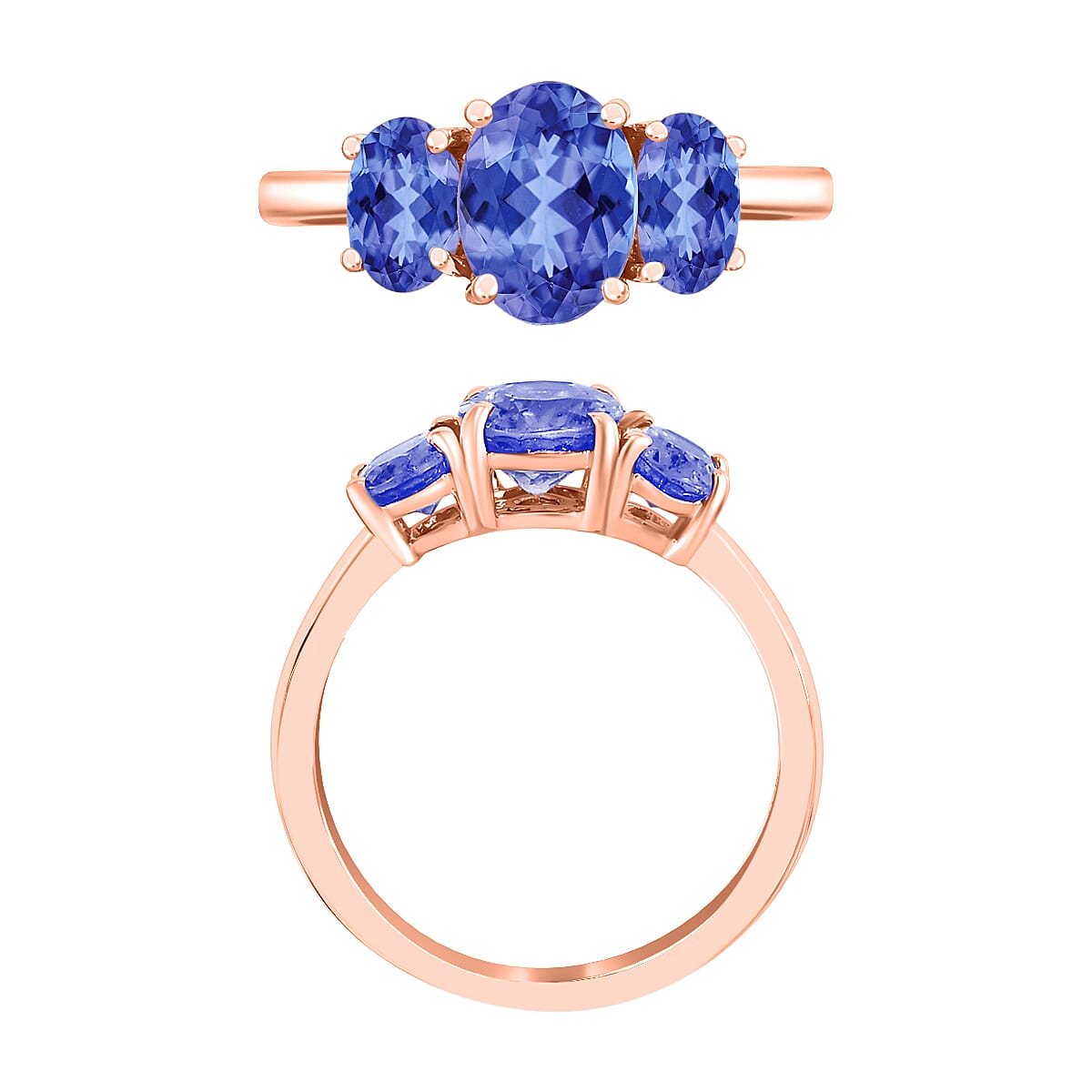Tanzanite 3 Stone Ring in 14K Gold