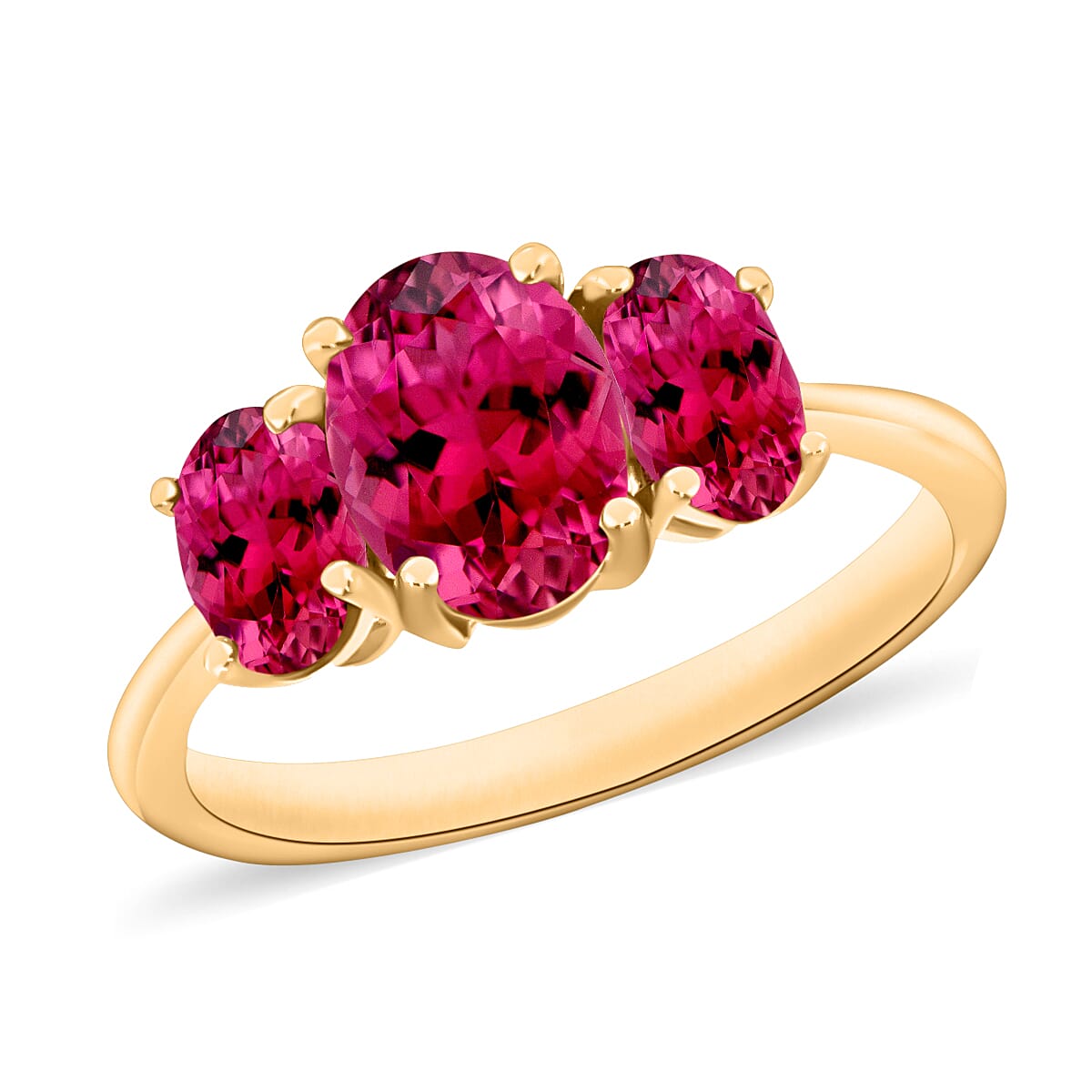 14K Yellow Gold   Rubellite  3 Stone Ring 2.90 ct,  Gold Wt. 4 Gms  2.900  Ct.