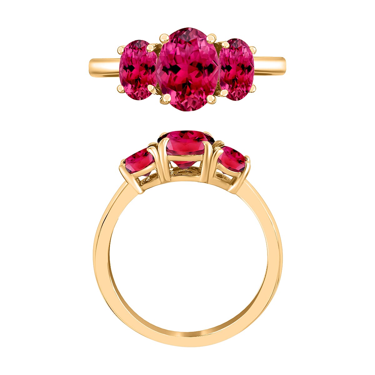 14K Yellow Gold   Rubellite  3 Stone Ring 2.90 ct,  Gold Wt. 4 Gms  2.900  Ct.