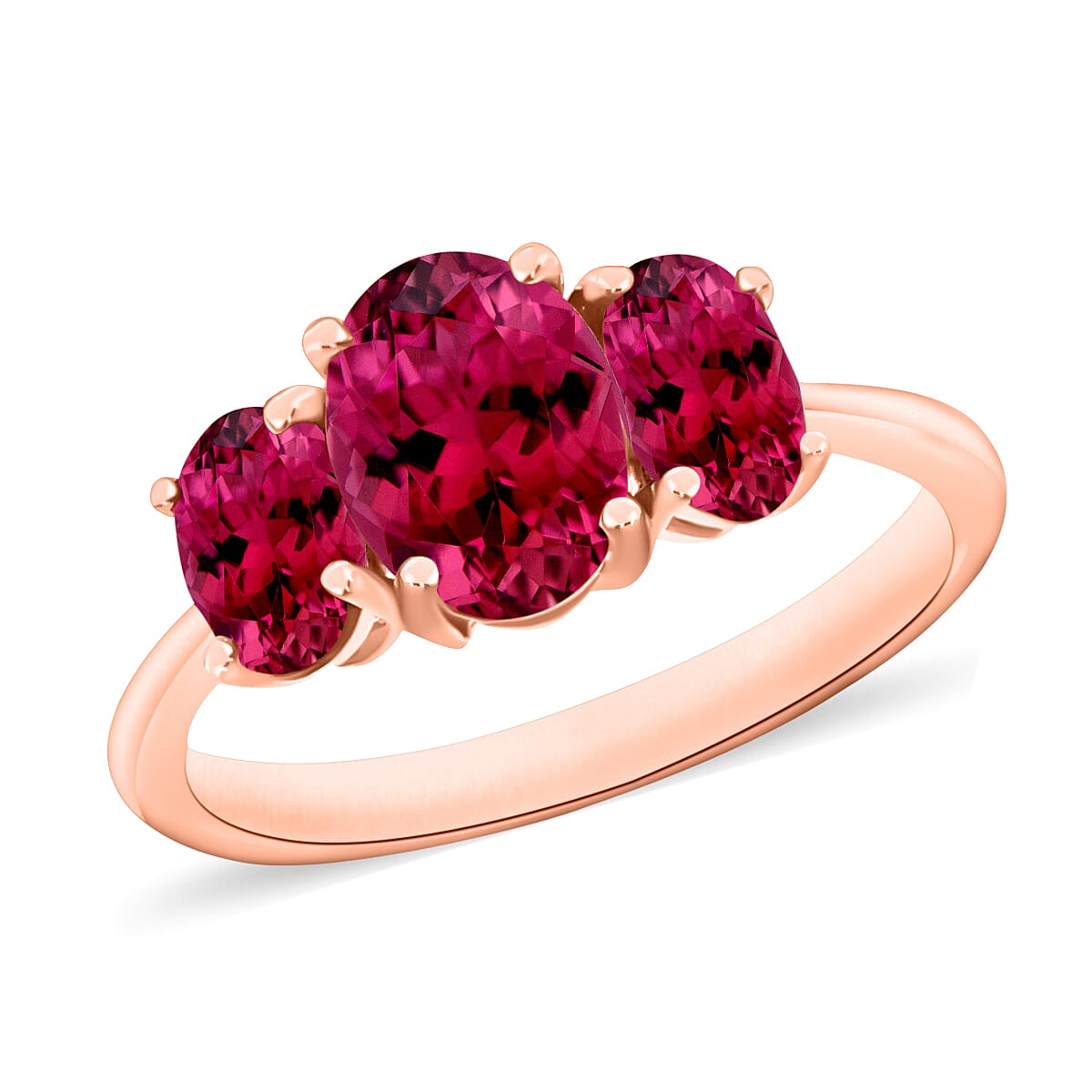 18K Rose Gold   Rubellite  3 Stone Ring 2.60 ct,  Gold Wt. 6 Gms  2.600  Ct.