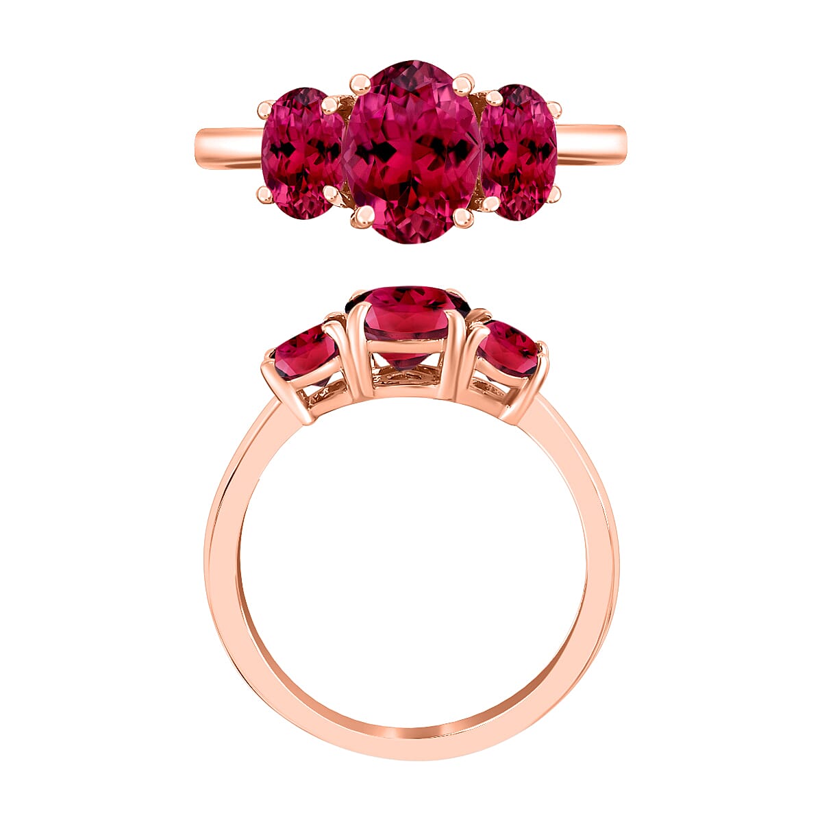 18K Rose Gold   Rubellite  3 Stone Ring 2.60 ct,  Gold Wt. 6 Gms  2.600  Ct.