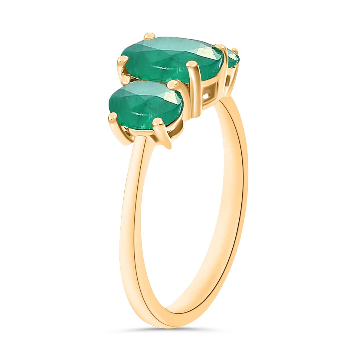 14K Yellow Gold   Zambian Emerald  3 Stone Ring 2.20 ct,  Gold Wt. 4 Gms  2.200  Ct.