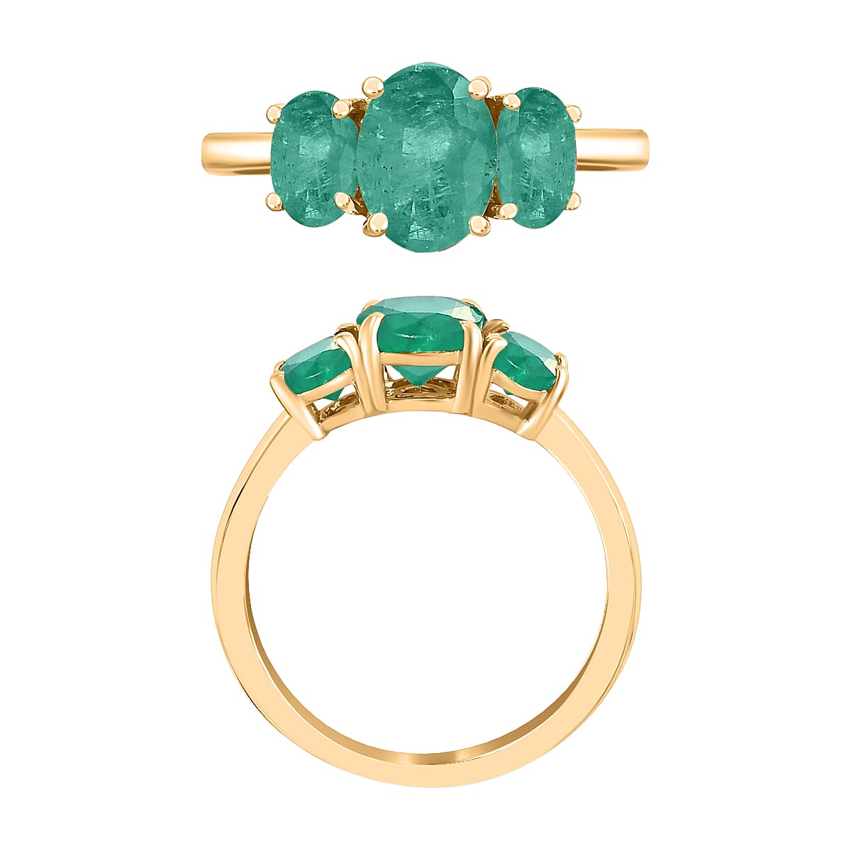 14K Yellow Gold   Zambian Emerald  3 Stone Ring 2.20 ct,  Gold Wt. 4 Gms  2.200  Ct.