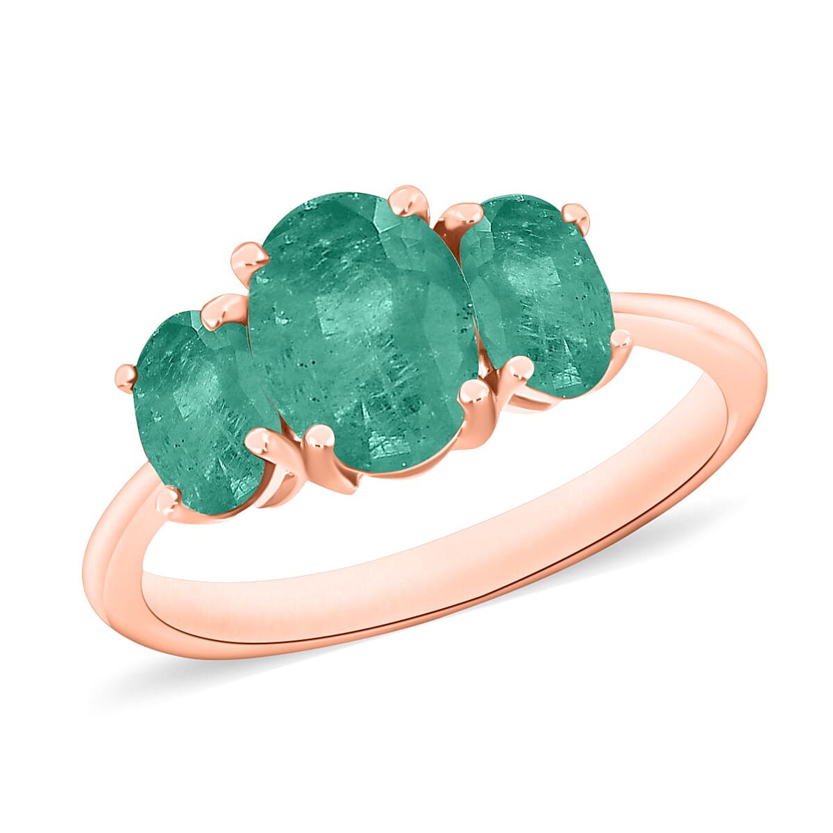 14K Rose Gold   Zambian Emerald  3 Stone Ring 2.20 ct,  Gold Wt. 4 Gms  2.200  Ct.